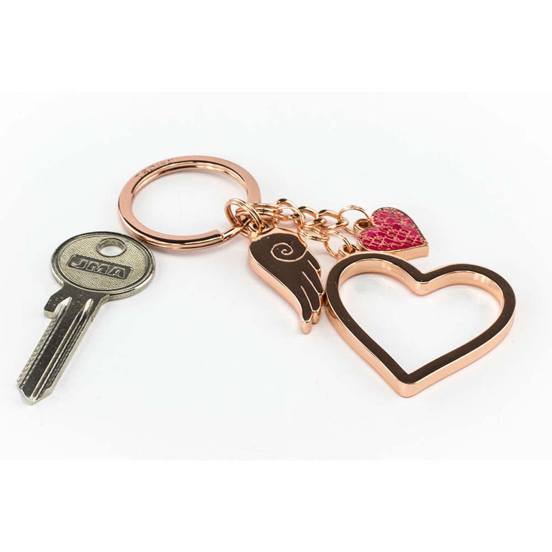 TROIKA Keyring with 3 charms LOVE IS IN THE AIR Rose Gold Colour