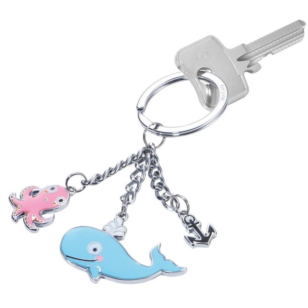 TROIKA Keyring OCEAN FRIENDS with 3 Charms: Whale Octopus Anchor