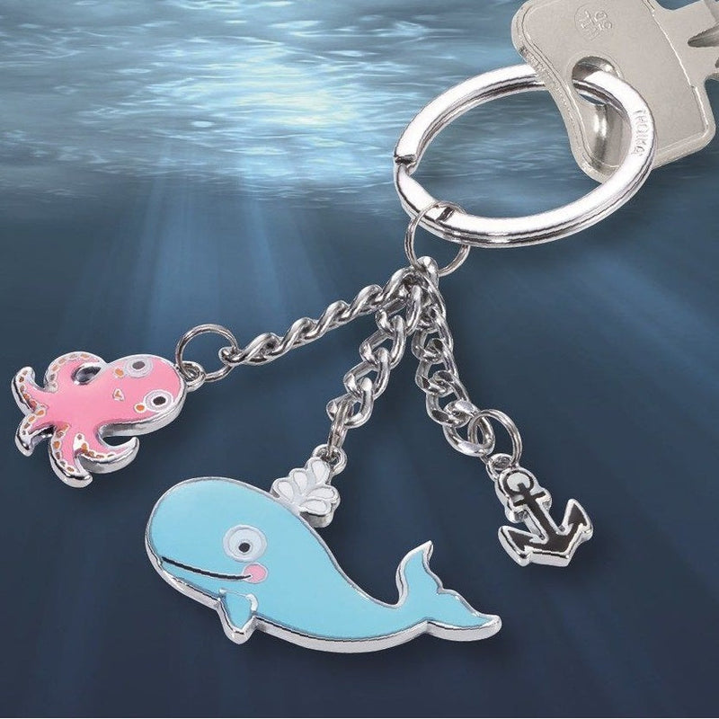 TROIKA Keyring OCEAN FRIENDS with 3 Charms: Whale Octopus Anchor
