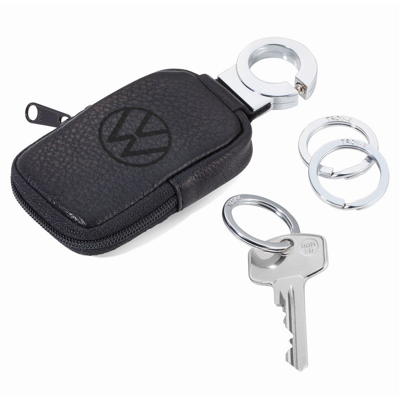 TROIKA Key-Click Keyring with VW Logo Leather Pouch for Coins or Face Mask