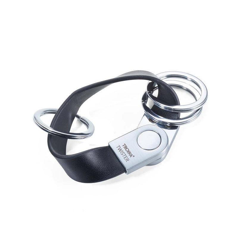 TROIKA Keyring with Leather Strap and Rounded Twist Lock - Black