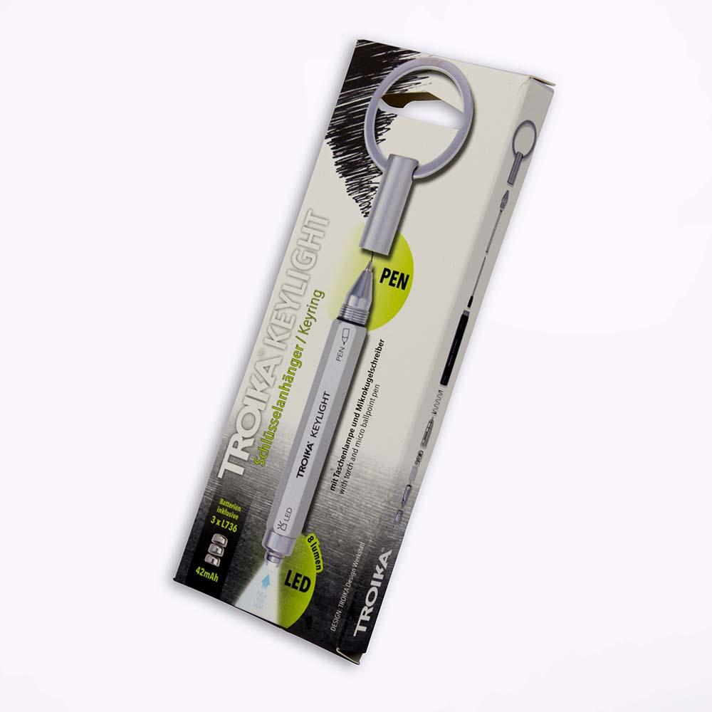 TROIKA Keyring with Torch and Micro Ballpoint Pen - Silver