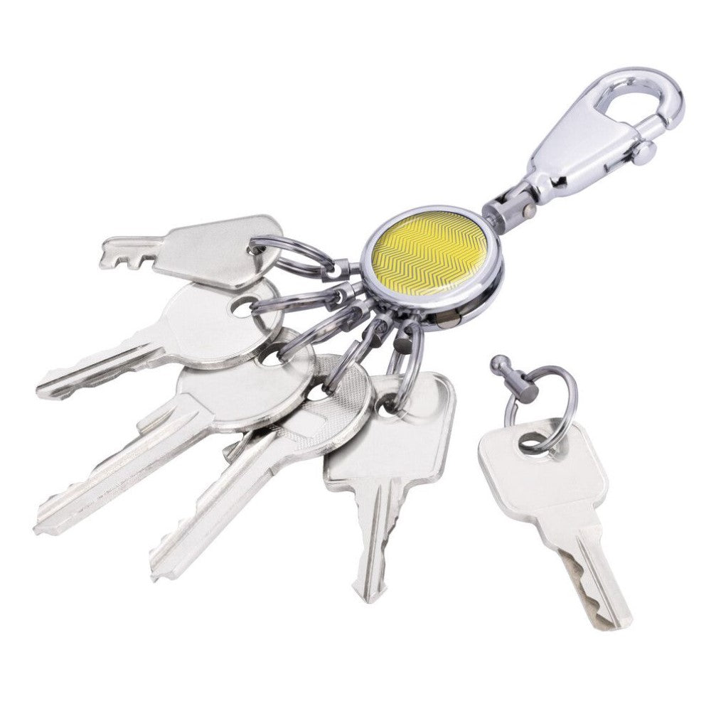 TROIKA Keyring: Carabiner Hook & 6 Easy-Release Key Rings: Yellow, Silver Trend Waves