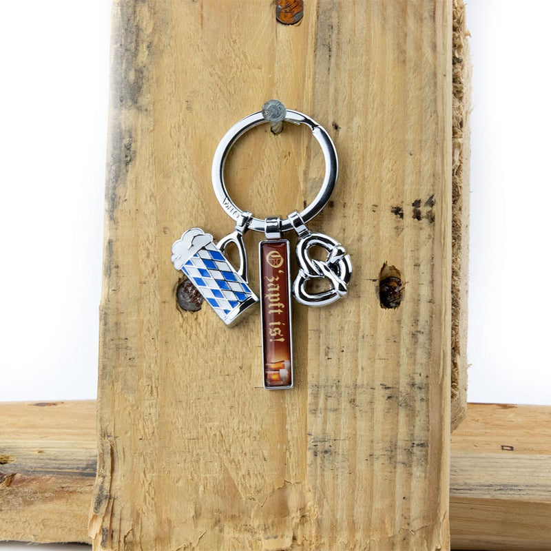 TROIKA Keyring Bavarian Themed with 3 Charms - Pretzel Beer and O ZAPFT IS