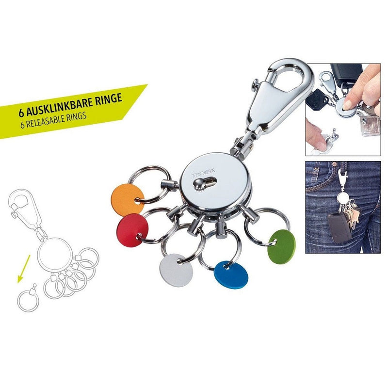 Troika Keyring with Carabiner and 5 Rings PATENT COLOUR – Shiny