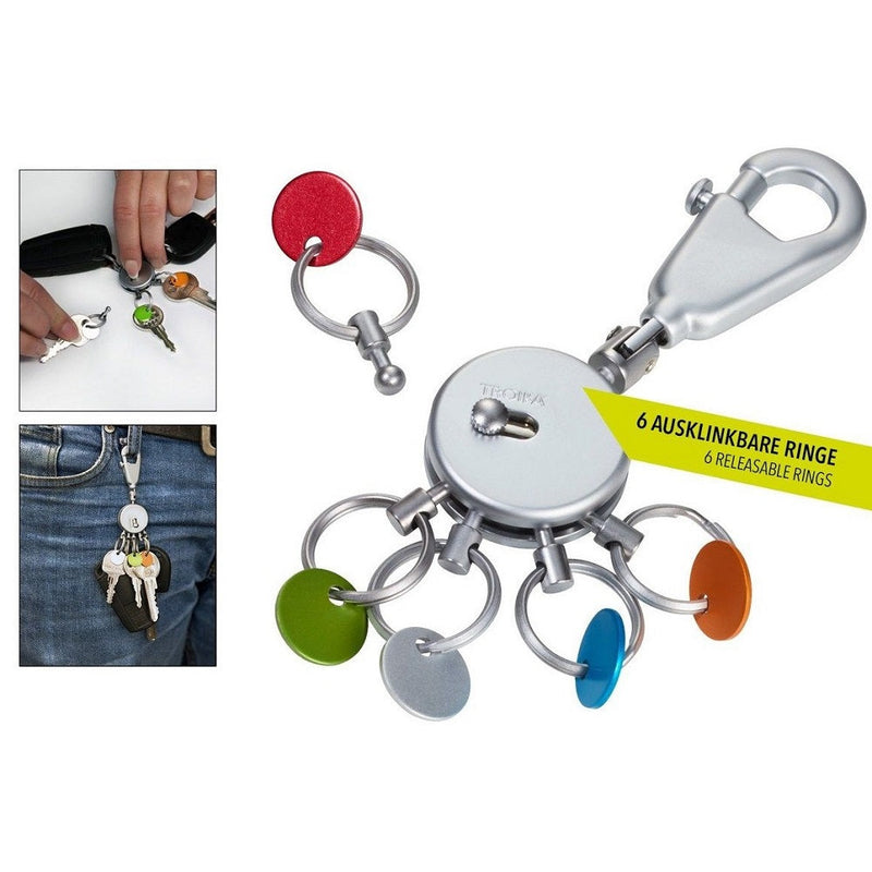 Troika Keyring with Carabiner and 5 Rings PATENT COLOUR – Matt