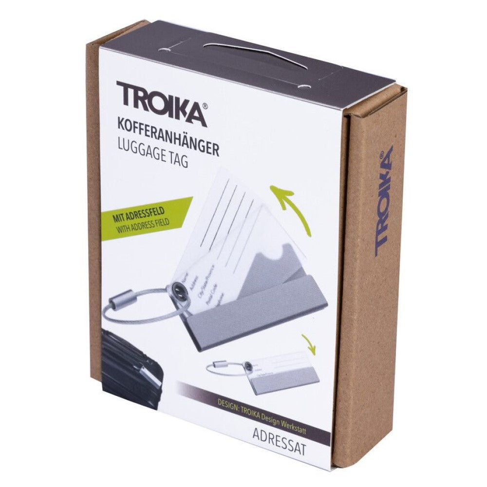 TROIKA Luggage Tag with Address Field: Aluminium. Personalisable ADRESSAT