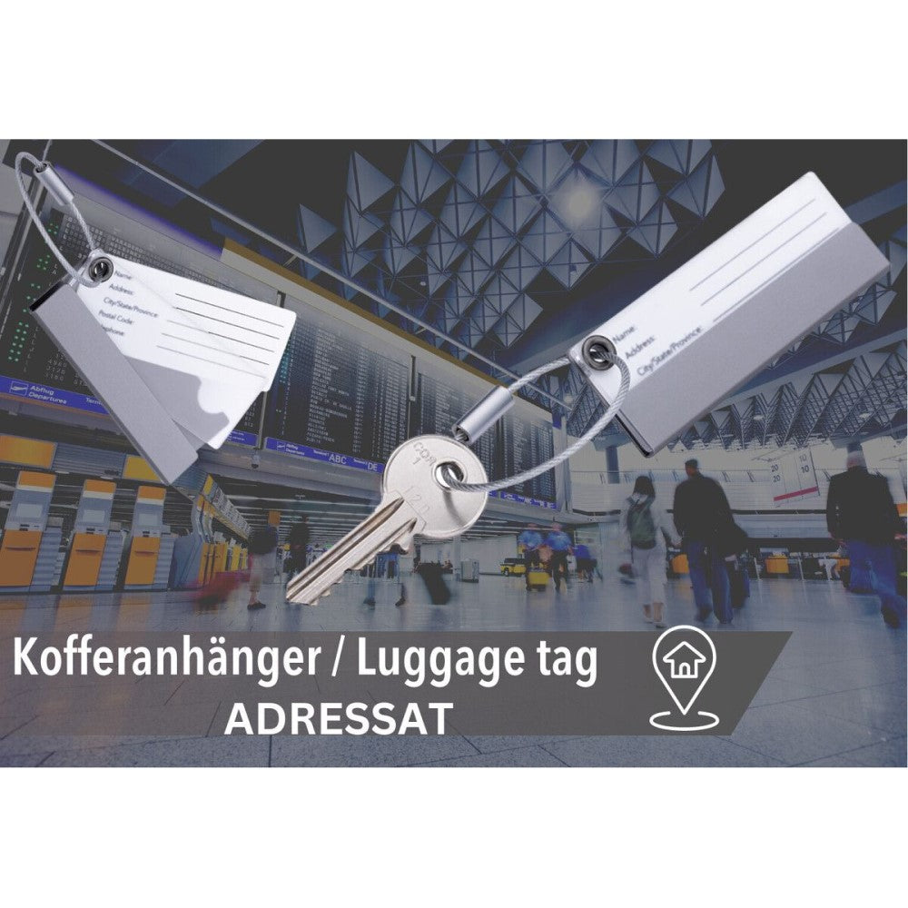 TROIKA Luggage Tag with Address Field: Aluminium. Personalisable ADRESSAT