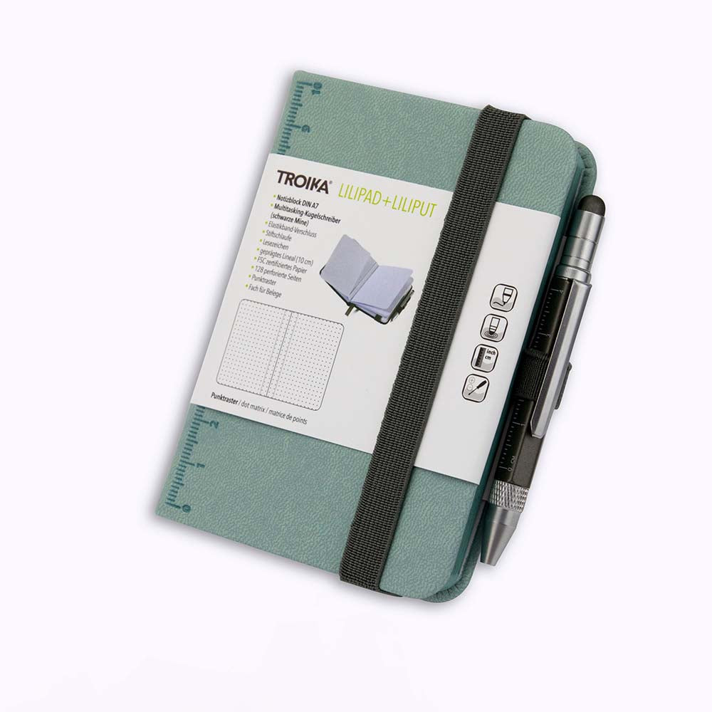 TROIKA Notepad DIN A7 with Multitasking Ballpoint Pen LILIPAD+LILIPUT Mint Green