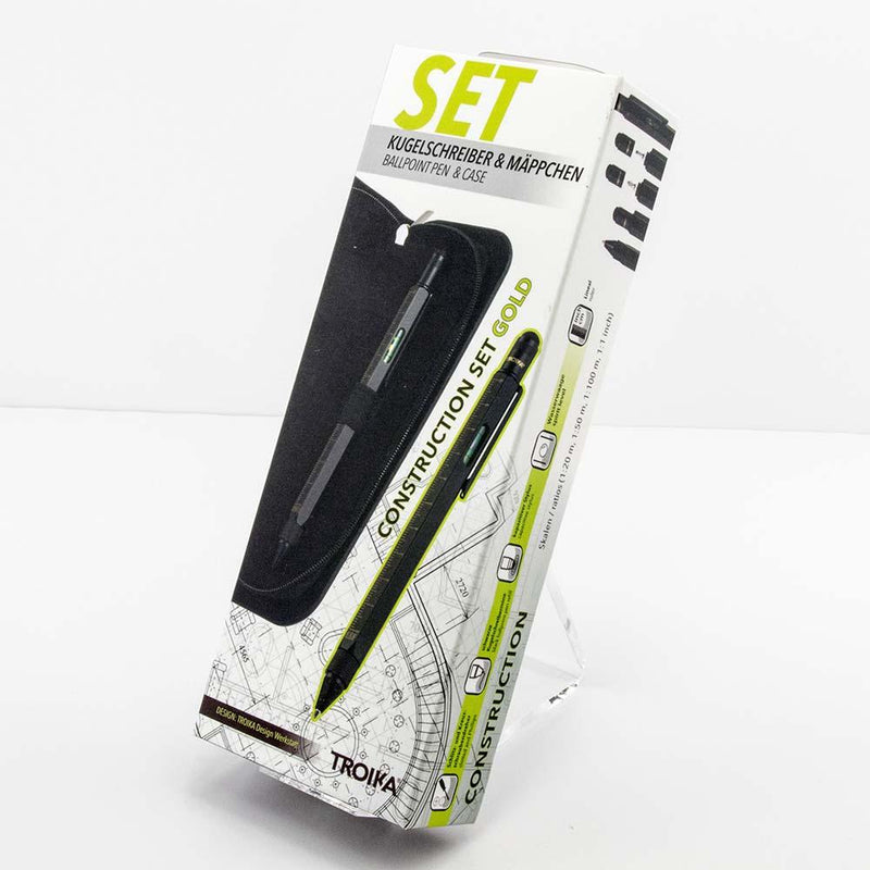 TROIKA Pen Case and Multi-Tasking Ballpoint Pen Set - Black & Gold