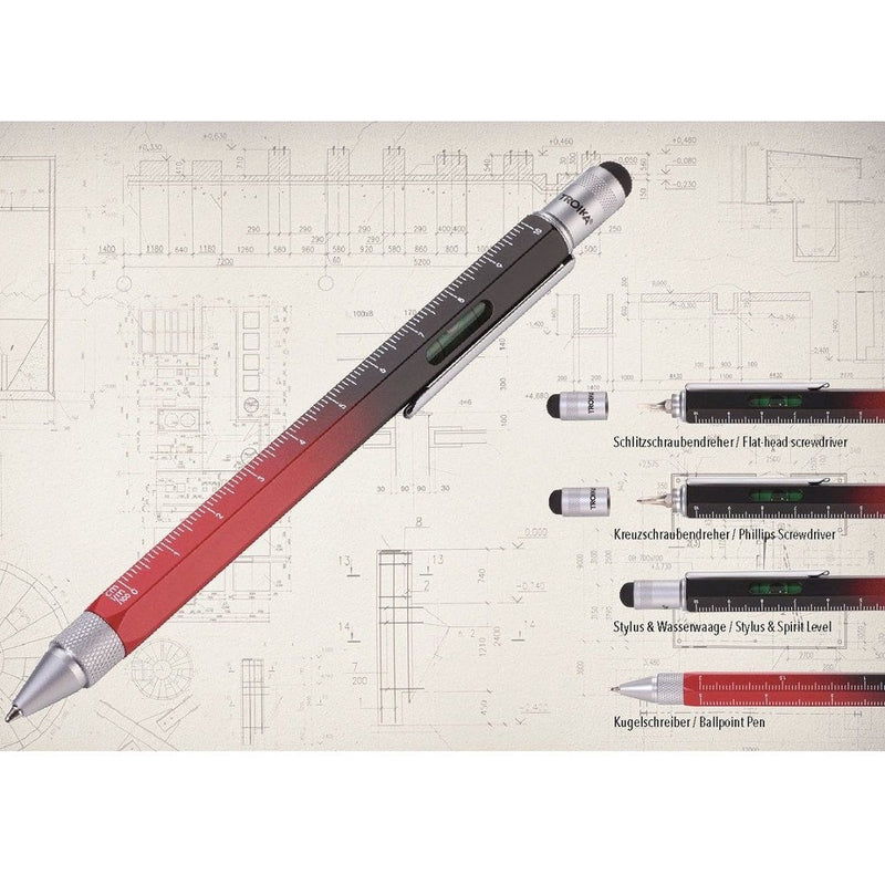 TROIKA Multitasking Ballpoint Pen Mini Tool CONSTRUCTION Black Red