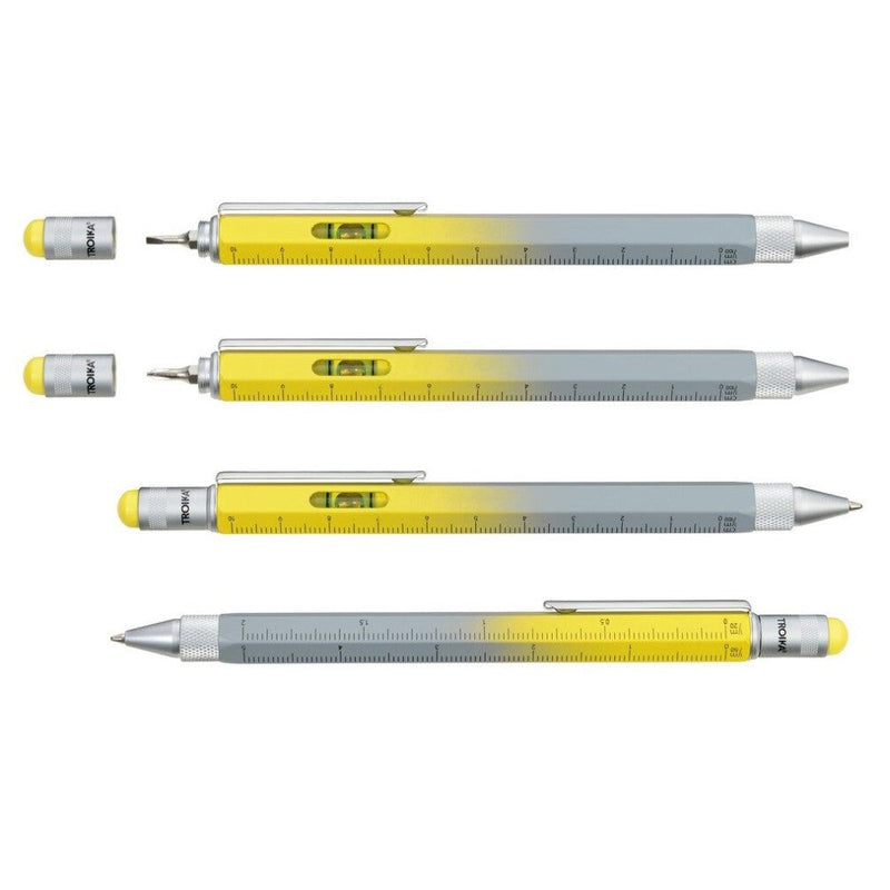 TROIKA Ballpoint Pen with Integrated Mini-Tools CONSTRUCTION Grey/Yellow