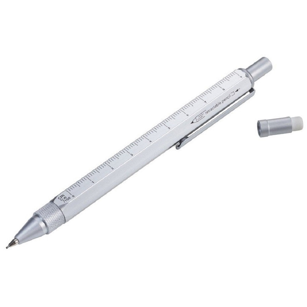 TROIKA Multitasking Mechanical Pencil CONSTRUCTION DROP ACTION – Silver