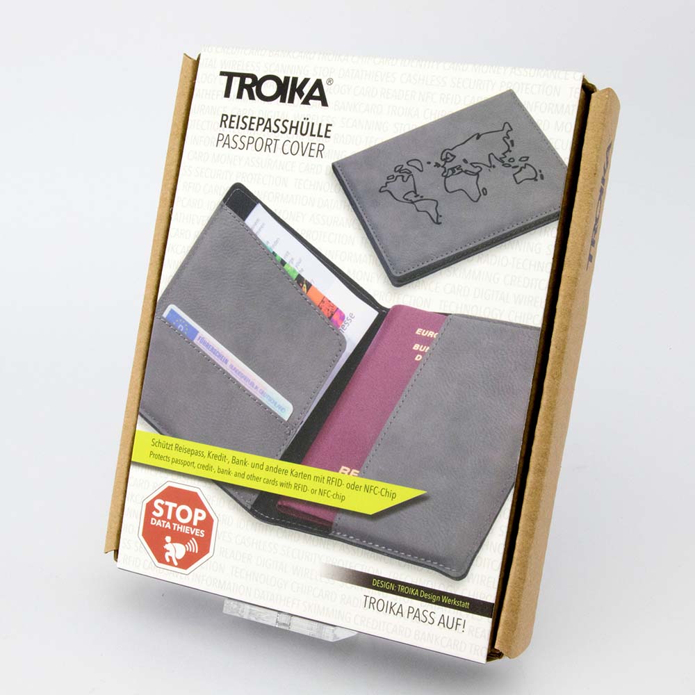 TROIKA Passport Cover & Card Case RFID PASSPORT SAFE - Grey