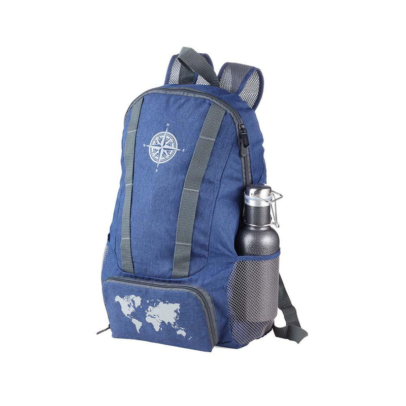 TROIKA Backpack and Keyring BAGPACK GLOBETROTTER SET - Dark Blue/Grey