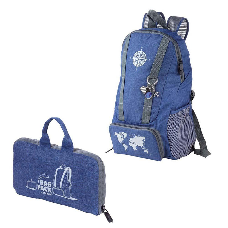 TROIKA Backpack and Keyring BAGPACK GLOBETROTTER SET - Dark Blue/Grey