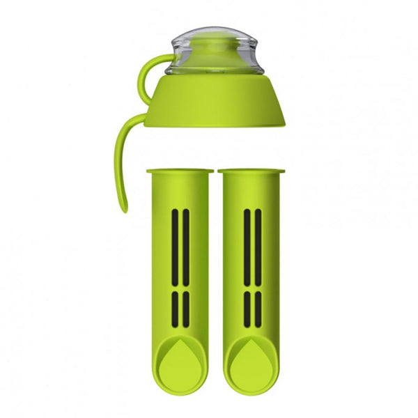 PearlCo Water Bottle Filter Cartridge x 2 + Free Lid - Green